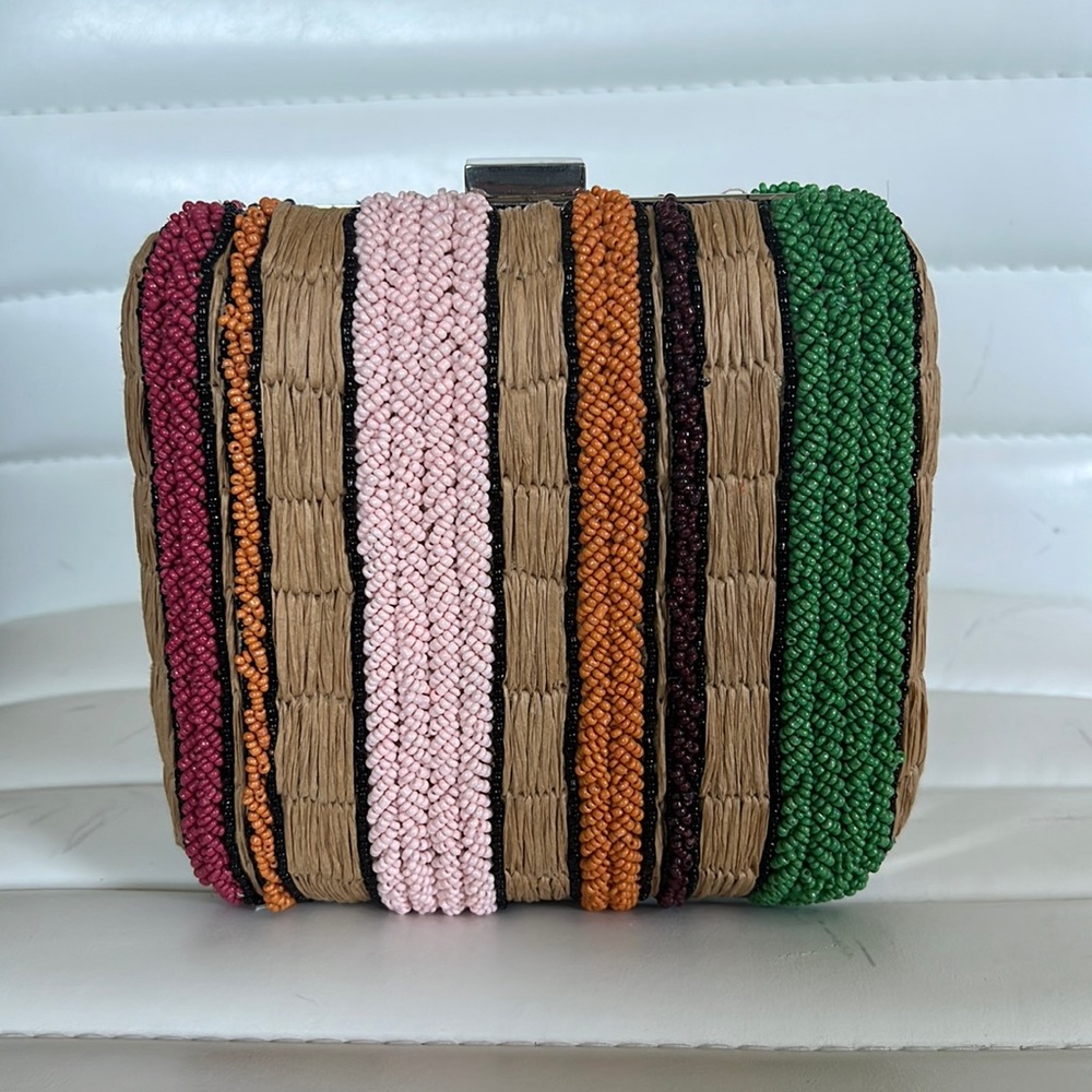 Zara raffia & beaded crossbody bag